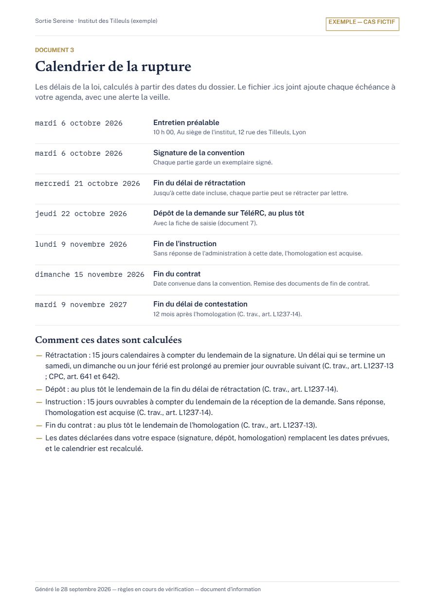 Aperçu de la première page : Calendrier de la rupture