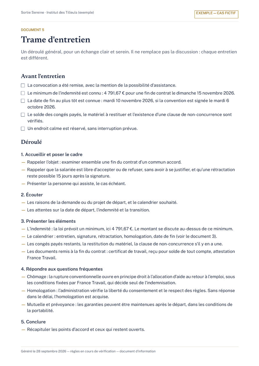 Aperçu de la première page : Trame d'entretien