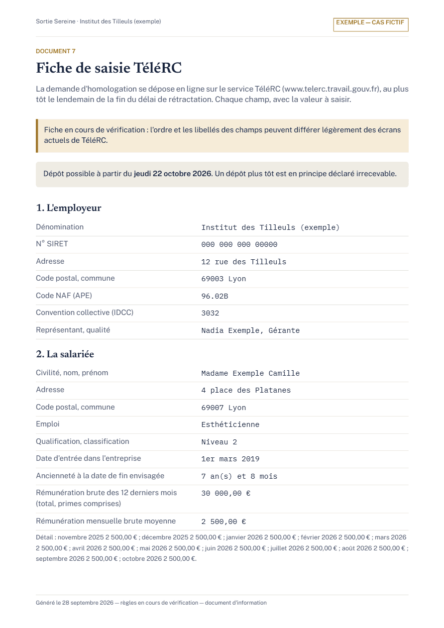 Aperçu de la première page : Fiche de saisie TéléRC