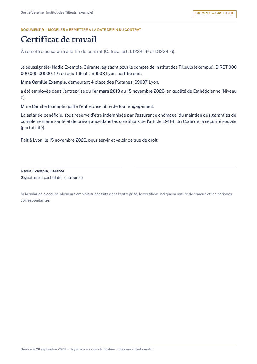 Aperçu de la première page : Documents de fin de contrat